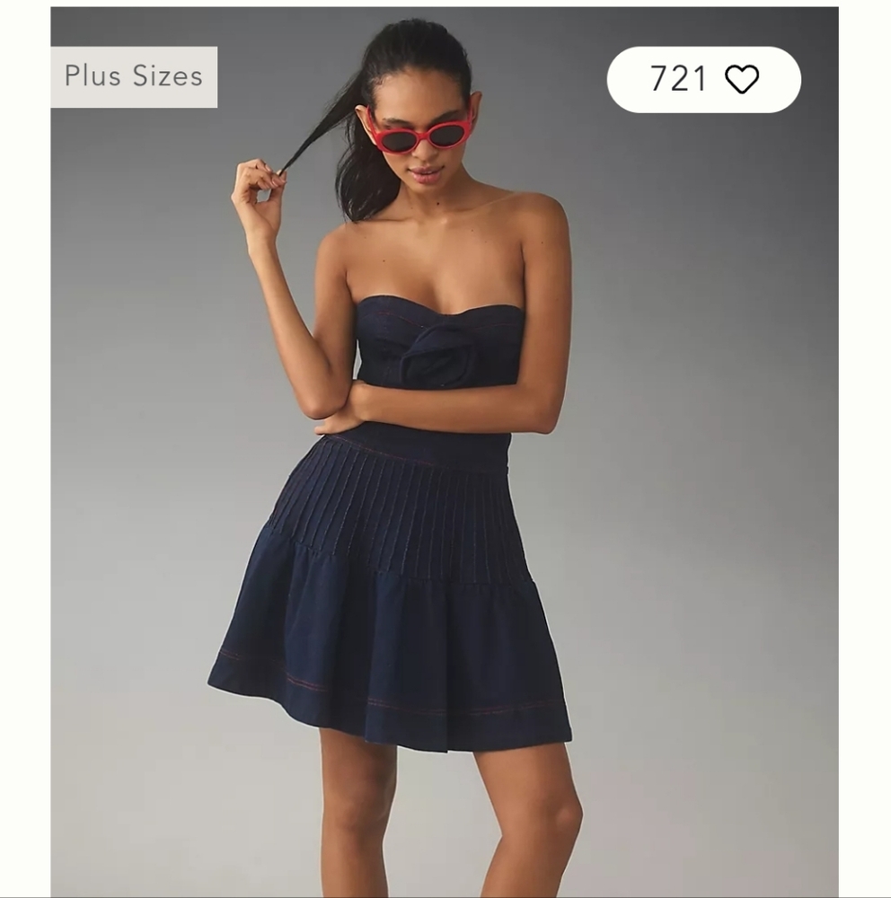 Maeve Rosette Strapless Fit & Flare Denim Mini Dress